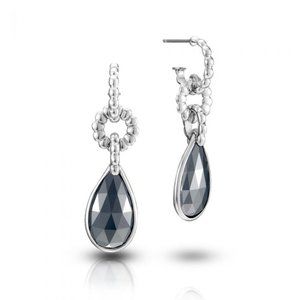 RARE JOHN HARDY STERLING SILVER BATU BEDEG SMALL HOOP DROP EARRINGS W/ HEMATITE